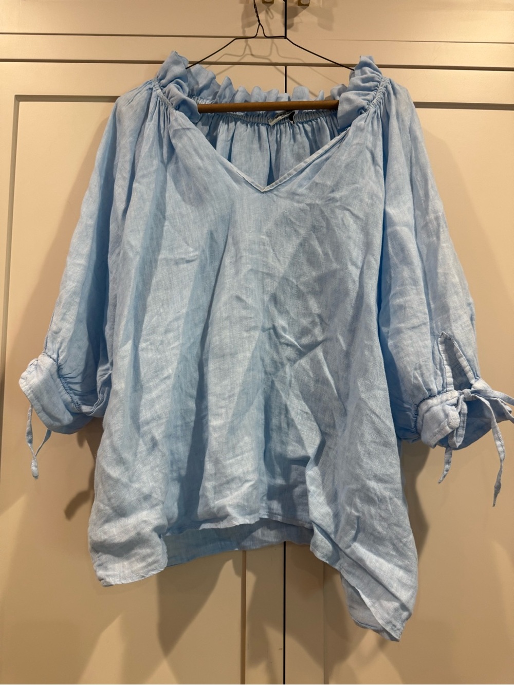 Light Blue V-Neck Linen Tunic Top